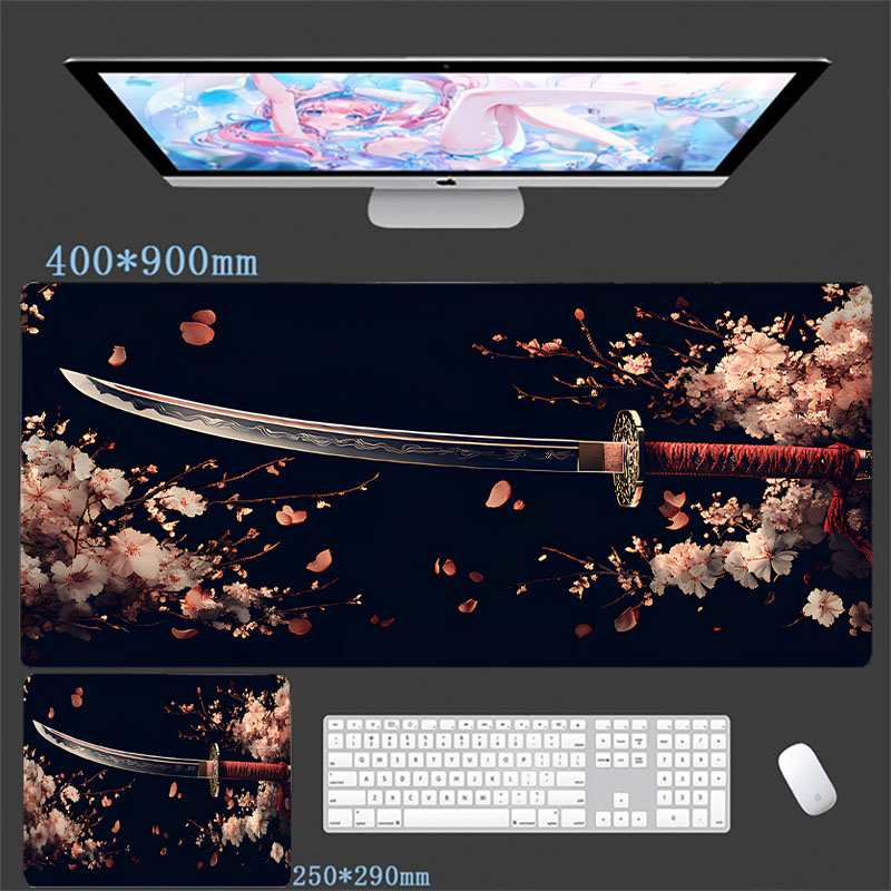 Gaming Accessories Companies - サムライウォリアーナイフマウスパッドゲーマーコンピュータアクセサリーキーボードテーブルマットブラックマウスパッド会社ゲーミングラップトップデスクアクセサリー