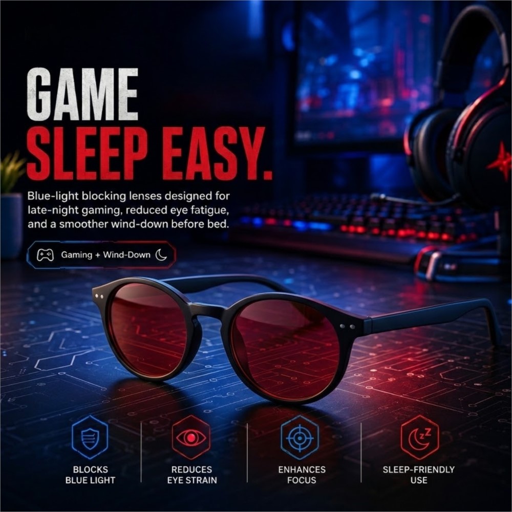 Gaming Glasses Tinted - ゲーミング用アイウェア 目の疲れを防ぐ ブルーライトカットメガネ 赤色レンズ 快眠効果 TR90