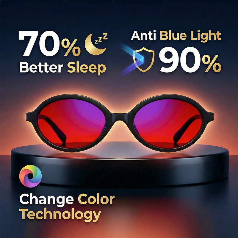 Gaming Glasses Tinted - ブルーライトカットオーバルメガネ 快眠 メンズ 2026 レッドティントレンズ パソコンゲーム用