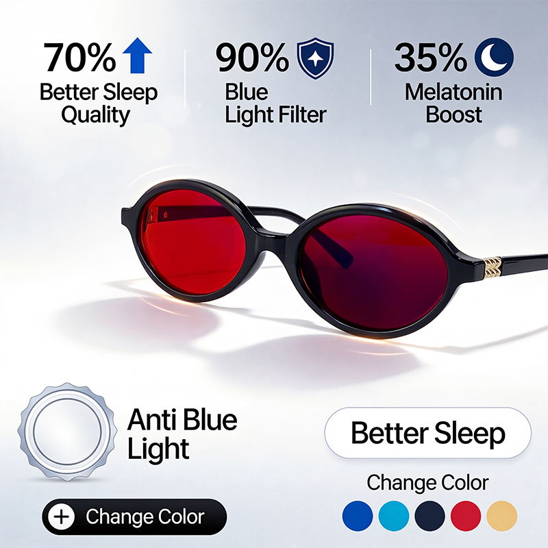ブルーライトカットオーバルメガネ 男女兼用 快眠 レッドティ - Gaming Glasses Tinted のレビューと価格