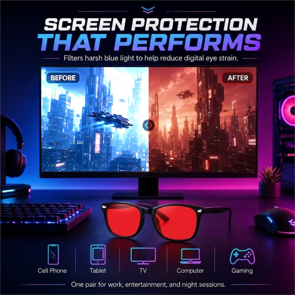ブルーライトカットゲーミングメガネ（赤色レンズ）、睡眠改善、 - Gaming Glasses Tinted のレビューと価格