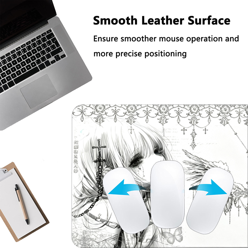 レザーマウスパッド黒白アニメ美学エンジェルガールマウスパッド - Gaming Accessories For Pc のレビューと価格